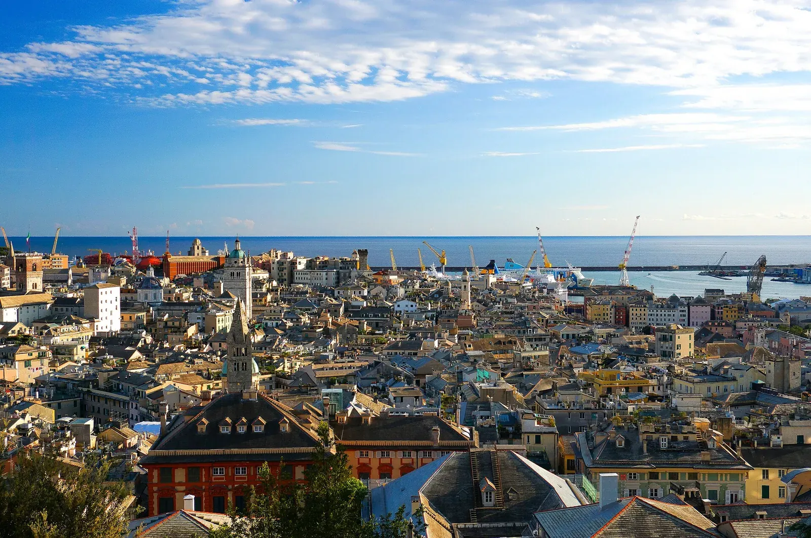 I tetti del centro storico di Genova con il porto sullo sfondo